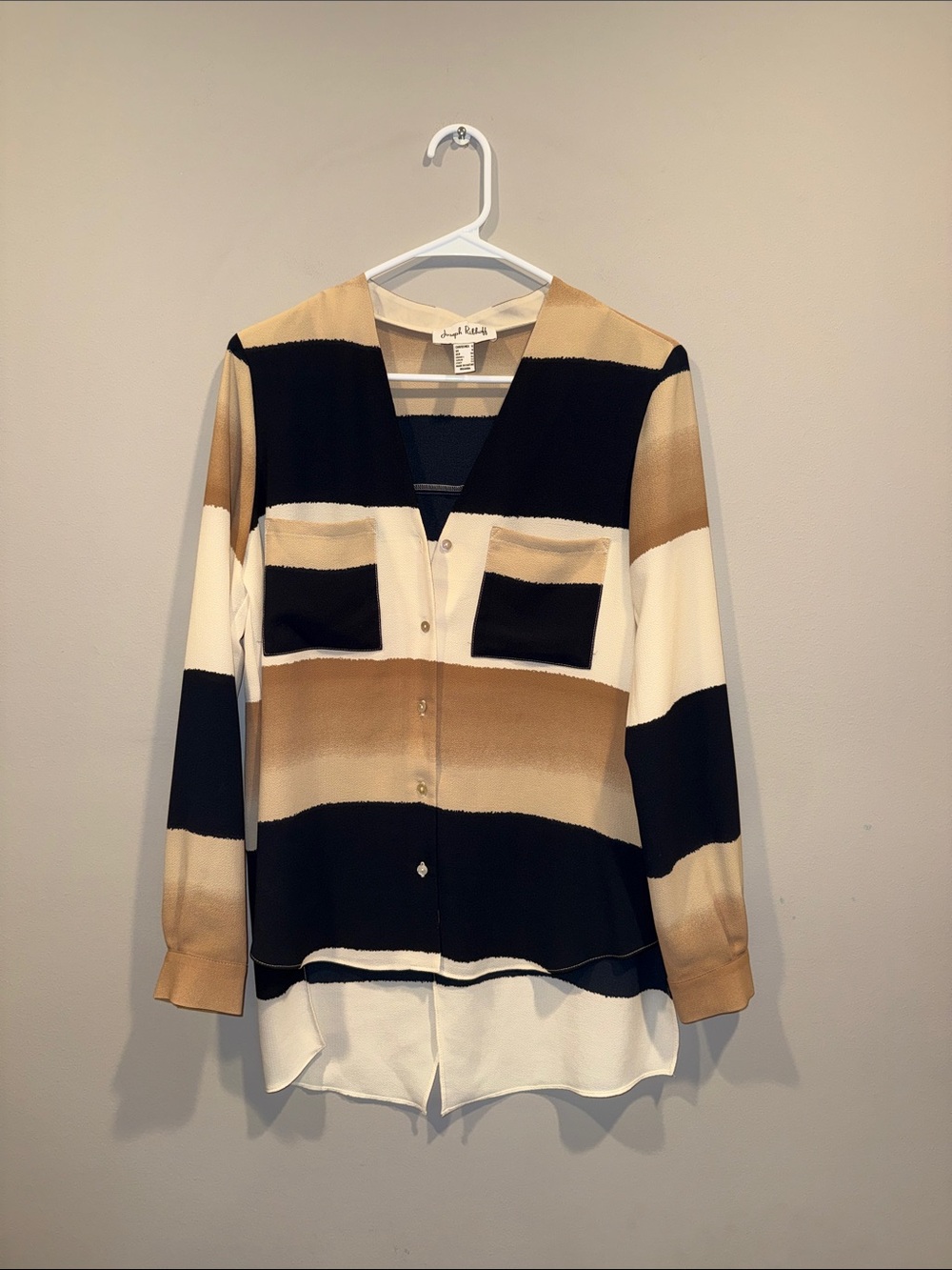 Joseph Ribkoff Colorblock Striped Blouse Tunic High-Low Top